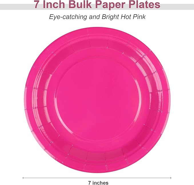 Breroa 72 Pieces Hot Pink Paper Plates 7 Inch Bulk Paper Plates Disposable Round Dessert Plate Heavy Duty Solid Color Plate Table Decors Party Supply for Birthday Party, Dinner Table, Wedding