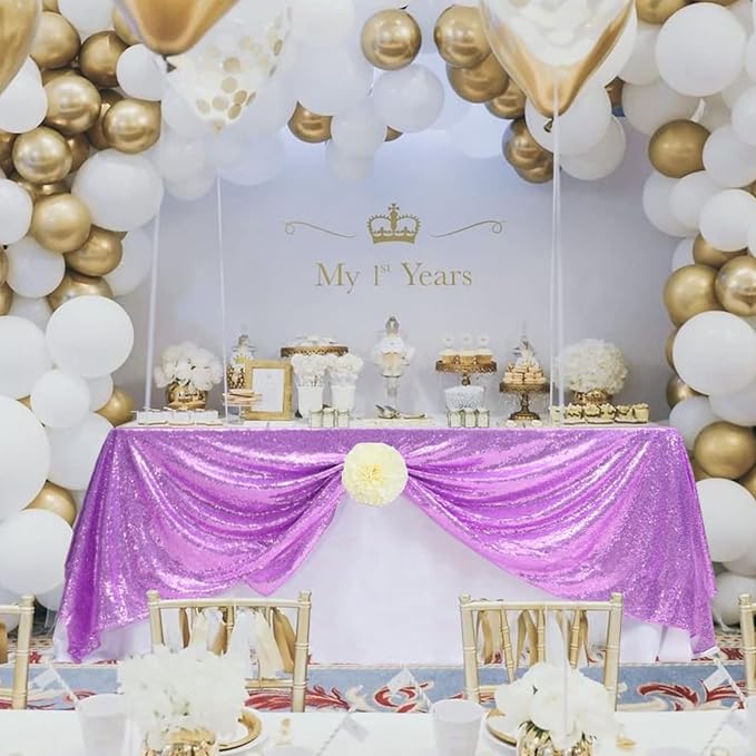 Eternal Beauty Lavender Tablecloth, 90x156 Inch Sequin Rectangle Table Cover for Cake Dessert Exhibition Party Birthday Events