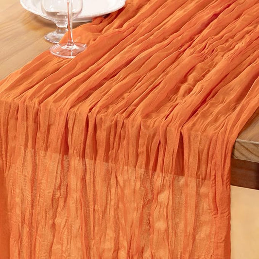 DeZerlor Orange Cheesecloth Table Runner Spring Easter Table Runner Boho Gauze 120 Inches Cheese Cloth Table Decor for Wedding Bridal Baby Shower Parties