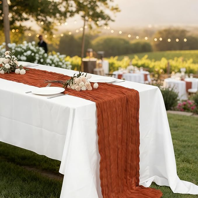 6 Pack Terracotta Cheesecloth Table Runner 120 Inch 10FT Red Cheese Cloth Fabric Burnt Orange Runners for Football Theme, Banquet, Barro Themed Party Retro Decoration, Fall Wedding Decor