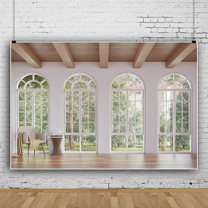 Yeele 15x10ft Business Office French Sash Window Backdrop Living Room Sofa Wooden Floor Photography Background Interior Room Modern Apartment Video Conferencing Photo Studio Props