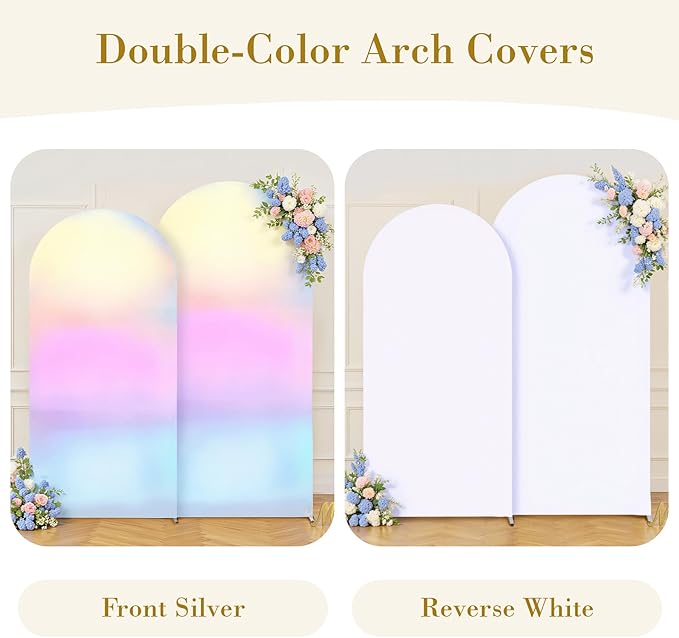 Silver White Arch Covers 7.2 and 6ft Sequin Sparkly Birthday Party Arch Backdrop Covers Set of 2 Spandex Shimmer Balloon Arch Stand Cover for Wedding Bridal Shower Baby Shower Photo Arches Background