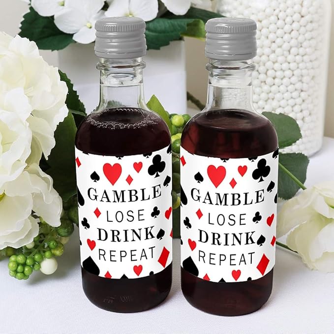 Big Dot of Happiness Las Vegas - Mini Wine and Champagne Bottle Label Stickers - Casino Party Favor Gift for Women and Men - Set of 16