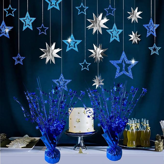 FUBININA 12 Pack Metallic Foil Spray Centerpiece Star Table Decoration Burst Table Centerpieces for Birthday New Years Nye Wedding Anniversary Graduation Holiday Party Supplies Decor, Navy Blue
