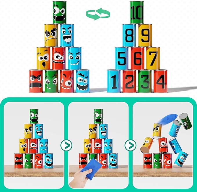 Redllo 58PCS Carnival Games Combo Set, Dart Board Knock Down Can Bean Bag Toss Game Party Indoor Outdoor Birthday Party Fall Festival Field Day for Kids Adults Yard Plastic Cones Outside Games