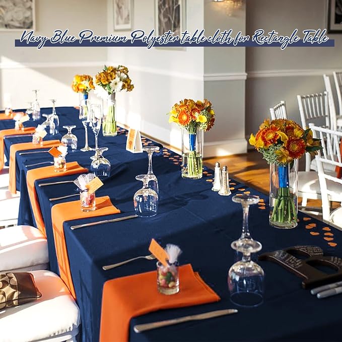 Pesonlook 10Pack Navy Blue Polyester Tablecloths, 60 x 102 Inch for 6ft Rectangle Tables Polyester Table Cover Washable Table Cloth for Wedding Reception Banquet Party