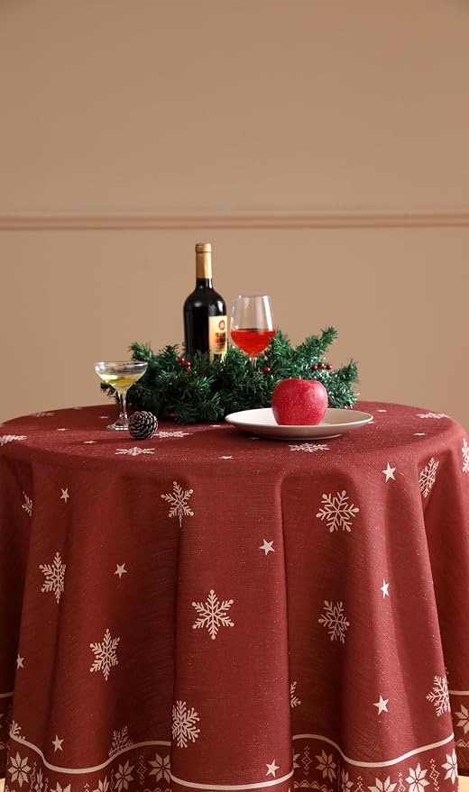 ISAENNE Designer Vintage Linen Round Tablecloth,Diameter 67"-Carol C | French Elegant Table Cloth for Round Table,Red,Durable,Heavyweight,Dining Room,Kitchen,Tea Party,Thanksgiving,Christmas