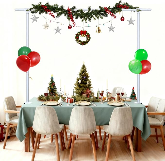 Beyeutao Over the Table Rod Stand with Clamps White Table Arch Adjustable Rod Stand H16-45 L16-87 Balloon Frame Hanging for Party Anniversary Wedding Birthday Garden Arbors Christmas Halloween