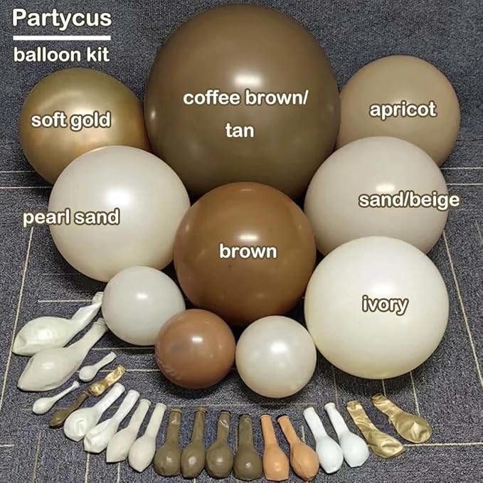 Brown Balloon Garland Arch Kit Double Stuffed, Pearl White Sand Tan Coffee Beige Apricot Ivory Gold Neutral Balloon for Boho Baby Shower Birthday Wedding Bear Gender Safari Party Decoration