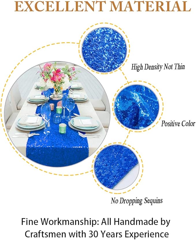 ShinyBeauty Royal Blue Table Runners Pack of 10 12in x 108in Sequin Table Runner 108 Inches Long Outdoor Runner for Table Sequence Table Runner for Birthday Party Banquet(12"x108" 1PC Royal Blue)