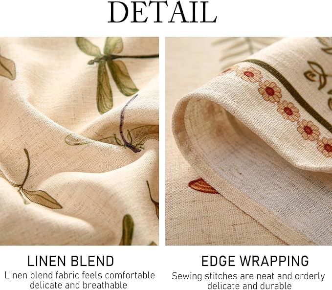 ISAENNE Designer Round Elegant Linen Tablecloth,Diameter 55"-Grace B | Vintage French Printed Table Cloth Round Table,Dragonfly Pattern,Durable,Heavyweight,Dining Room,Kitchen,Thanksgiving