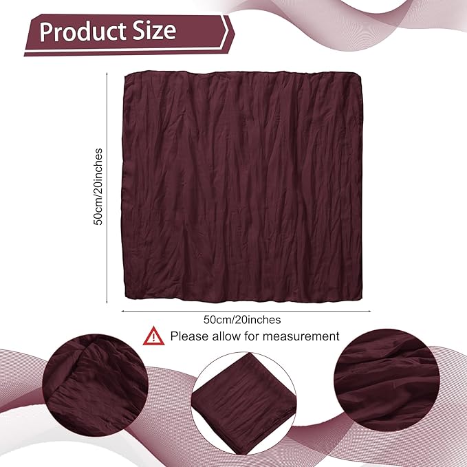 LZY 120 Pack Gauze Cheesecloth Napkins 20x20 Inch Dinner Cloth Napkins, Soft Boho Table Napkins Rustic Wrinkled Cheese Cloth Napkins Bulk for Wedding Party Baby Shower Event Decor (Burgundy)