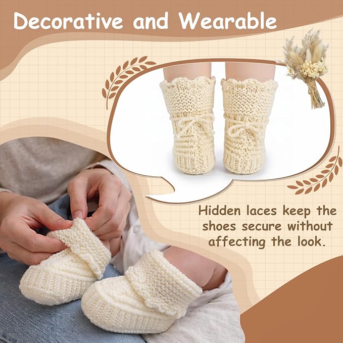 12 PCS Sets Handcrafted Boho Baby Shower Decorations, Baby Shower Table Decorations Centerpieces with Reusable Boho Flowers & Crochet Newborn Booties, Creative Gift for Gender Reveal Party, New Parents