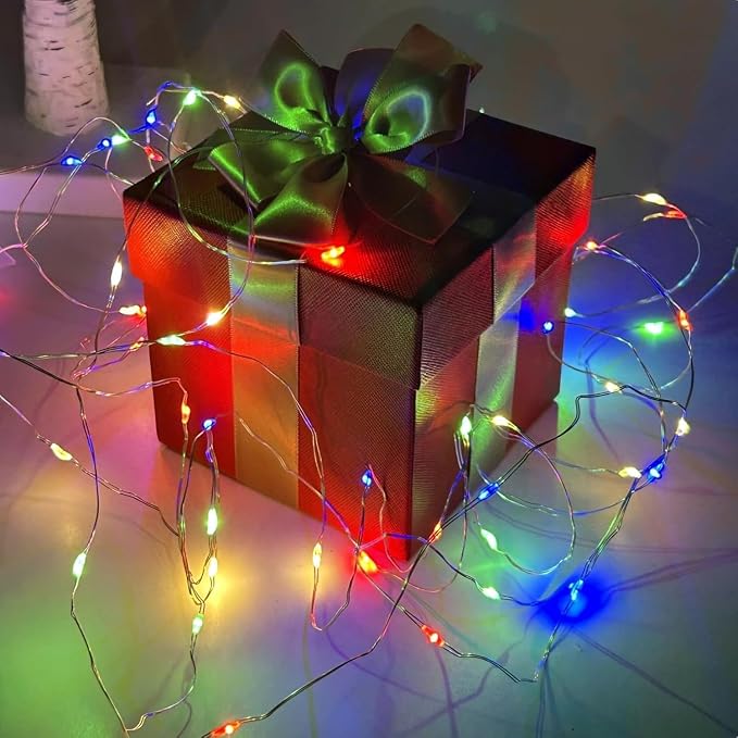 4-Pack Multicolor Christmas Fairy Lights Battery Operated with Timer, 16FT 50 LED String Lights Outdoor Indoor, Twinkle Lights Waterproof for Bedroom Wedding Party Christmas Decoration (Multicolor)
