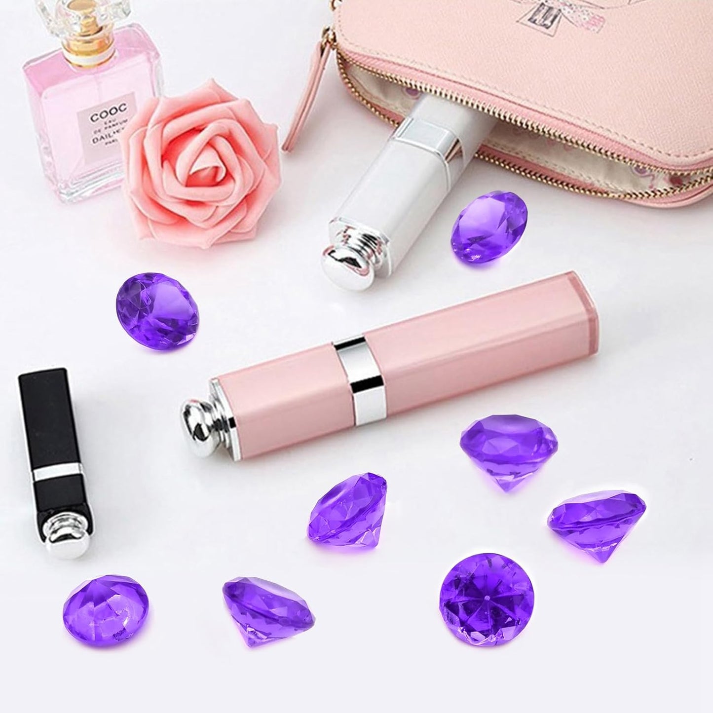 100 PCS Acrylic Diamond Gems, Purple Acrylic Diamonds 1 Inch Acrylic Gemstones Vase Filler Fake Gems Plastic Gems for Home Table Scatters Party, Event, Wedding, Arts & Crafts, Birthday Decorations