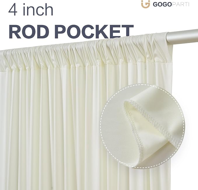 10x14ft Ivory Backdrop Curtains for Wedding Party, 2 Panels 14 ft Long Back Drop Cloth, Wrinkle-Free Polyester Drapes for Birthday, Baby Shower, Stage Photography Background