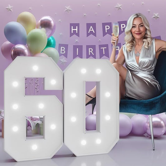 Number 60 Marquee Numbers 3 Feet Tall, 60th Birthday Decorations for Women Men, 60 Light Up Number for Party Large 60 Light Up Sign for Birthday Anniversary Decor