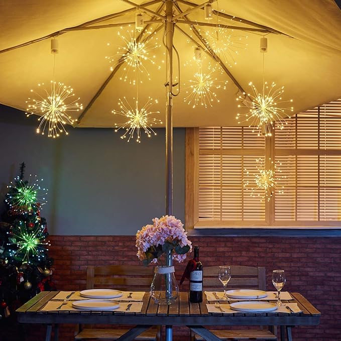FOOING 4 Pack Firework Lights Led Copper Wire Star String Lights 8 Modes Battery Operated Fairy Lights with Remote,Wedding Decorative Hanging Lights for Party Patio Garden Decoration