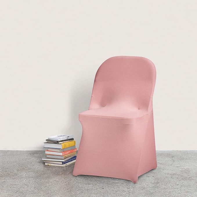 Peomeise Stretch Spandex Folding Chair Cover for Wedding Party Dining Banquet Event (Dusty Pink,25pcs)