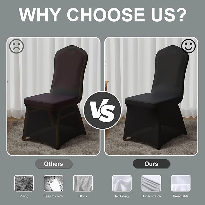 Trlyc 30 Pcs Spandex Chair Covers for Dining Chairs Stretch Polyester Dining Chairs Slipcovers for Wedding Party Decor Banquet Flat-Front Chair Cover (Black)