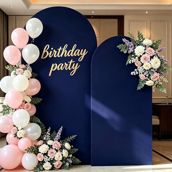 Arch Backdrop Stand and Cover Set (7.2ft,6ft) Birthday Party Wedding Ceremony Bridal Baby Shower Event Decor Gender Reveal (Navy Blue, 7.2Ft+6Ft)