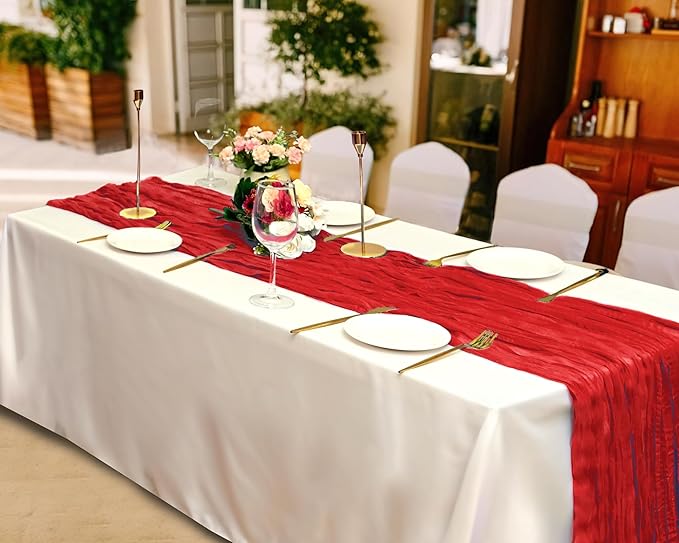 15 Pack Cheesecloth Table Runner 10Ft Gauze Cheese Cloth Table Runner 35 x 120Inch Red Table Runners for Wedding Birthday Party Engagement Holiday Baby Bridal Shower Anniversary Christmas Table Decor