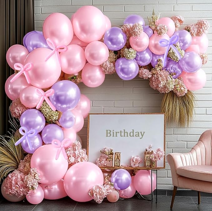 Pearl Pink Balloon Arch Double Stuffed Pearl Hot Baby Pink Balloon Garland Kit with Long Balloons Different Size for Birthday Wedding Baby Shower Bridal Anniversary Decoration