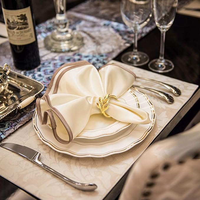KPOSIYA Set of 300 Leaf Napkin Rings Metal Gold Napkin Holder Table Napkin Rings for Thanksgiving Day Christmas Dinning Table Parties Everyday (Ye Zi-Gold 300)