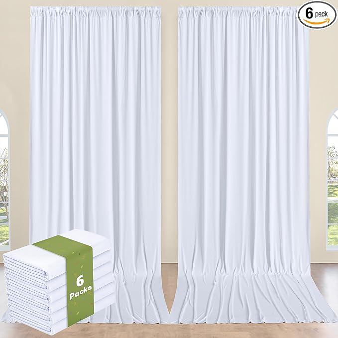 30x14ft White Backdrop Curtains for Parties, Wrinkle Free Polyester 6 Panels Photo Backdrop Drapes 14 ft Long Back Drop Cloth for Wedding Birthday Photography Background Party