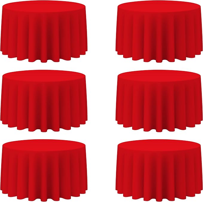 BRILLMAX 6 Pack Red Round Tablecloths 120 Inch for 60” Tables - 150 GSM Polyester Fabric, Floor Length Drop, Water, Stain & Wrinkle Resistant Cloth Cover for Wedding Reception Banquet Dining Party