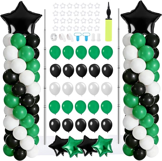 2 Set Green White Black Balloons Column Stand Kit Adjustable Tower Stand from 1.4 to 6.6 ft with Bases for Back to School Wedding Birthday Baby Shower Party