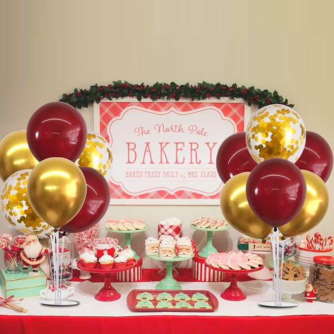 TONIFUL 4 Set Burgundy Red Gold Balloon Centerpieces for Table,Balloon Stand Kit for Graduation Decorations 2026,Christmas,2026 New Year's Eve,Anniversary,Casino,Thanksgiving,Birthday Decorations
