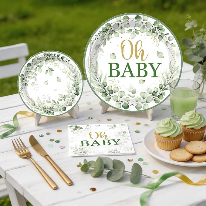 286 Pcs Sage Green Baby Shower Decorations Set-Serves 25 Guests -All-in-One Gender Neutral Party Supplies Kit Includes Balloon Arch, Backdrop, Tableware Set, and Sash