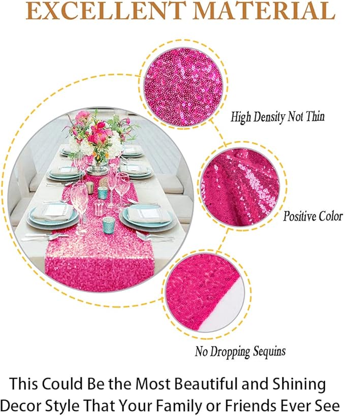 ShinyBeauty Hot Pink Table Runners - Pack of 10, 12x108-Inches, Sequin Fabric, Fuchsia, Perfect for Holiday Celebration Party Supplies