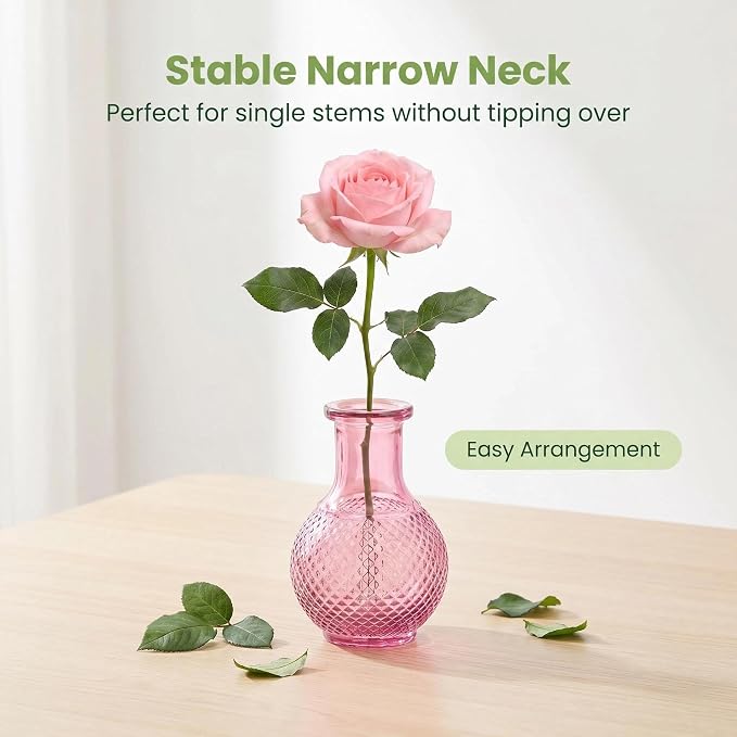 Mini Bud Vases Centerpieces for Tables,Clear Bud Vases for Flowers,Small Flower Vases Suitable for Birthday Party,Anniversary,Wedding Reception,Baby Shower (Pink, 12PCS)