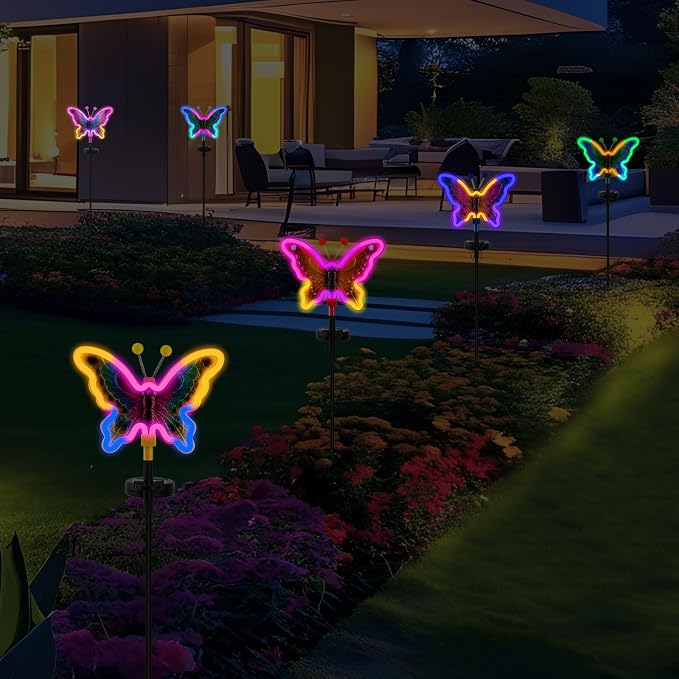 Solar Garden Butterfly Lights, Garden Outdoor Lights Decor, Butterfly Solar neon Light,led Butterfly Lights,Yard Patio Pathway Decoration (Red, 2pack)