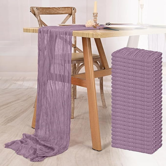 24 Pack Purple Cheesecloth Table Runner 10FT Boho Gauze Cheese Cloth Table Runner Rustic Sheer Fabric Table Runners for Wedding Bridal Shower Baby Shower Party(21.5×120 Inch)