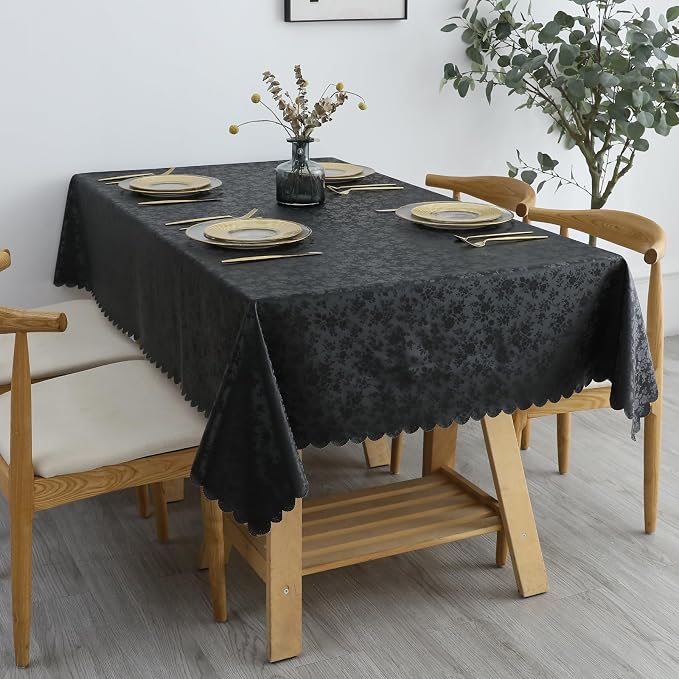 Smiry Rectangle Table Cloth, Waterproof Heavy Duty Vinyl Tablecloths, Wipeable Washable Table Cover for Kitchen and Dining Room (Black, 70" X 90")