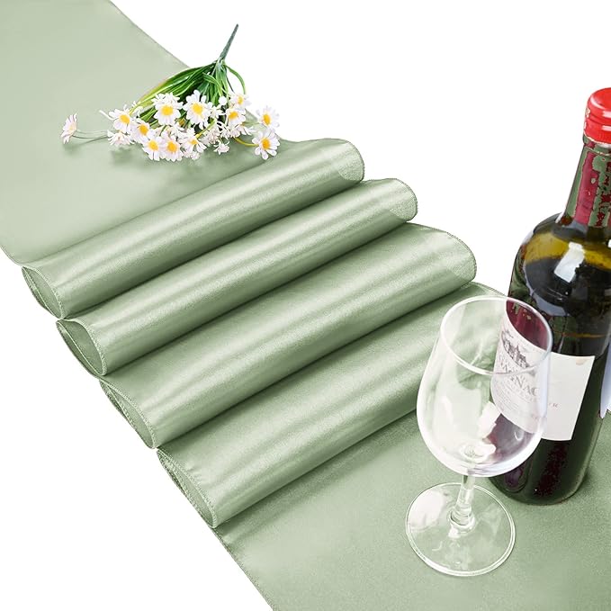 15 Pack Satin Table Runners 12 x 108 Inch Long, Sage Green Table Runners for Rectangle Round Tables,Smooth Satin Table Runner for Wedding,Birthday Party Banquets Graduation Engagements Decoration