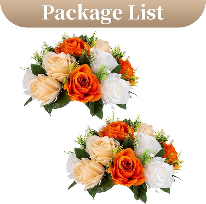 Sziqiqi Orange Fake Flowers for Fall Decoration Kissing Flower Balls for Wedding Centerpieces Tables Flower Centerpiece Arrangement for Party Festival