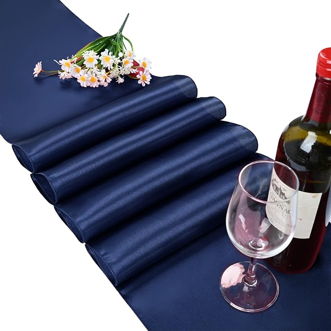 15 Pack Satin Navy Blue Table Runners 12 x 108 Inch Long Table Runners for Rectangle Round Tables,Smooth Satin Table Runner for Wedding,Birthday Party Banquets Graduation Engagements Decoration