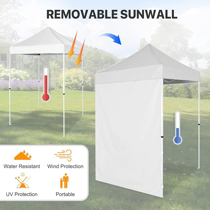COOS BAY 5x5 Pop Up Canopy Tent with Side Wall, Easy Setup Portable Sun Shelter with Carry Bag, Outdoor Shade for Beach, Camping, Sports & Backyard, White