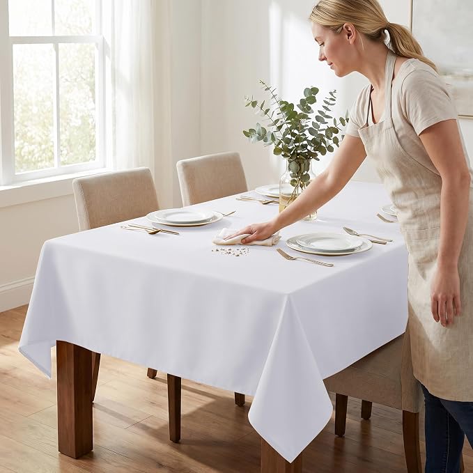 Fitable 6 Pack White Rectangle Table Clothes - 70 x 120 Inch - Wrinkle and Stain Resistant Fabric Tablecloths, Washable Polyester Table Covers for Wedding, Party, Banquet, Formal Events