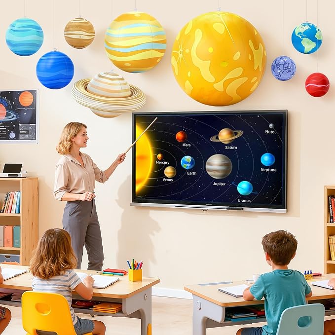 Inflatable Solar System Planets for Kids – 9 Giant Hanging Solar System Model Planets Hanging from Ceiling Classroom Space Theme Party Decorations, Astronomy Gifts for Ages 5-7, 6-8, 8-12