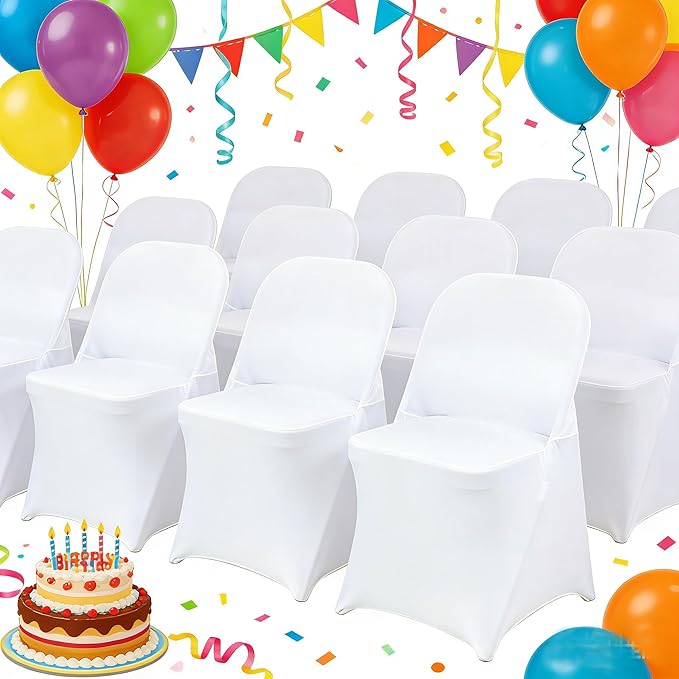 HAINARverS Stretch Spandex Folding Chair Covers 30PCS Universal Fitted Chair Cover Protector for Wedding,Party, Banquet, Holidays, Celebration, Decoration(White, 30 PCS)
