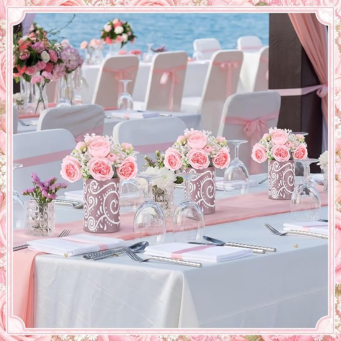 Mumufy 30 Pcs Pink Fiesta Table Centerpieces with Cardboard Paper Vases and Artificial Flowers, Cielito Lindo Mexican Baby Shower Decorations for Girl Birthday, Wedding, Taco Party and Cinco De Mayo