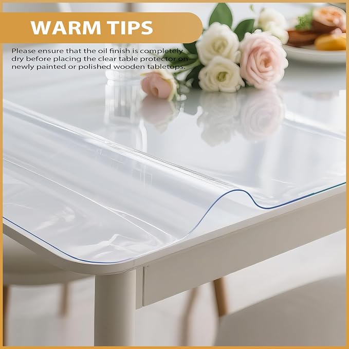 36x48in Clear PVC Table Protector 1.4mm Waterproof Cover | Clear Desk Cover, Clear Desk Mat, Table Cover Tablecloth Protector Rectangle, Table Protector for Dining Room Table