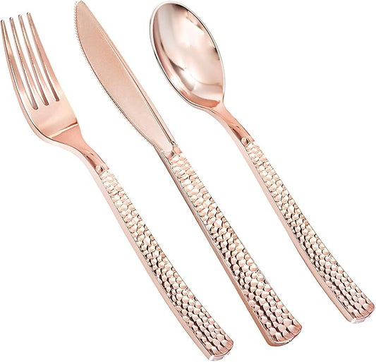 Supernal 360pcs Rose Gold Plastic Silverware,Rose Gold Utensils,Heavy Weight Plastic Cutlery,Disposable Silverware Sets Include 120 Forks,120 Spoons,120 Knives,Suitable for Wedding,Monther's Day,Party