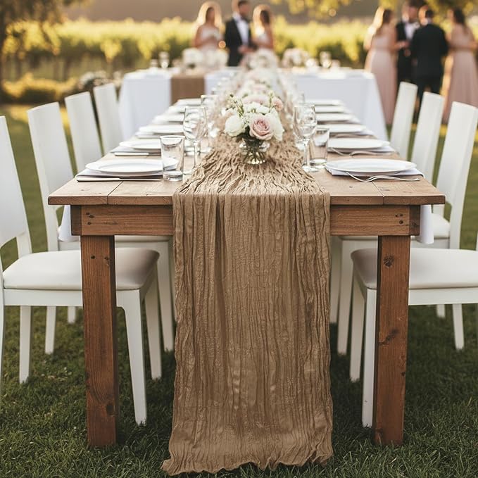 12 Pack Nude Cheesecloth Table Runner 120 Inch 10FT Cheese Cloth Runners for Wedding Decoration, Boho Decor, Retro Decorations