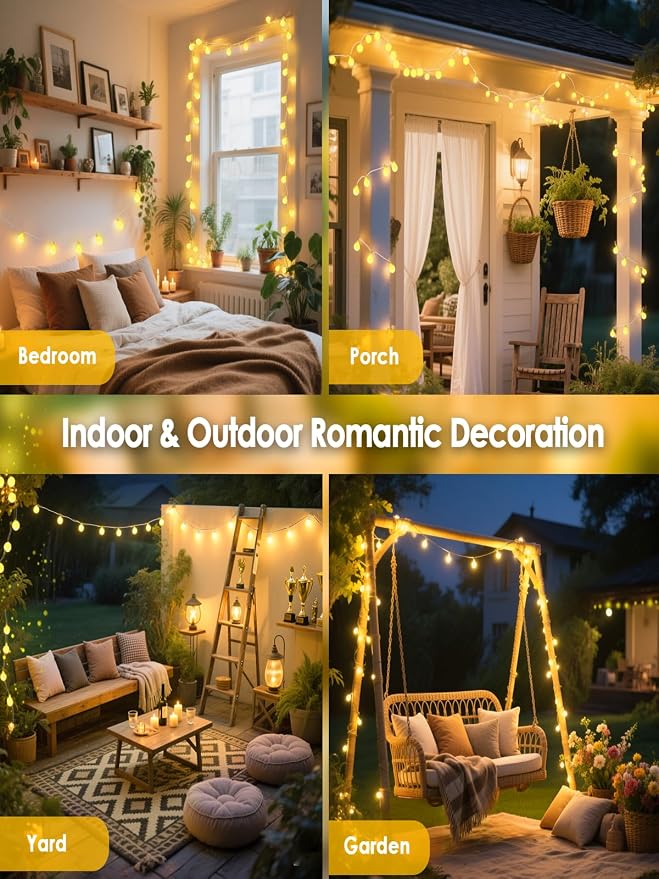 200LED Connectable Globe String Lights Indoor Outdoor for Bedroom, 66ft Warm White Fairy Light Plug in with Remote, Waterproof 8 Modes Hanging Lights for Room Party Classroom Wedding Christmas Decor